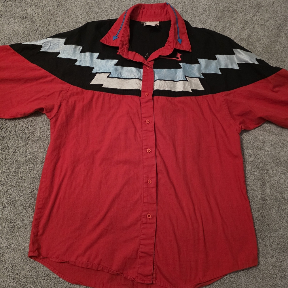 Frontier Series Wrangler Western Style Long Sleeve Button Up Mens Size Large Red